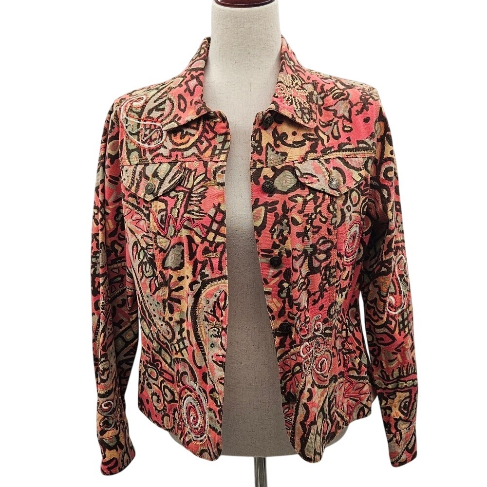 Hearts of Palm Tapestry Jacket Abstract Print Button Down Long Sleeve Blazer - Picture 3 of 12